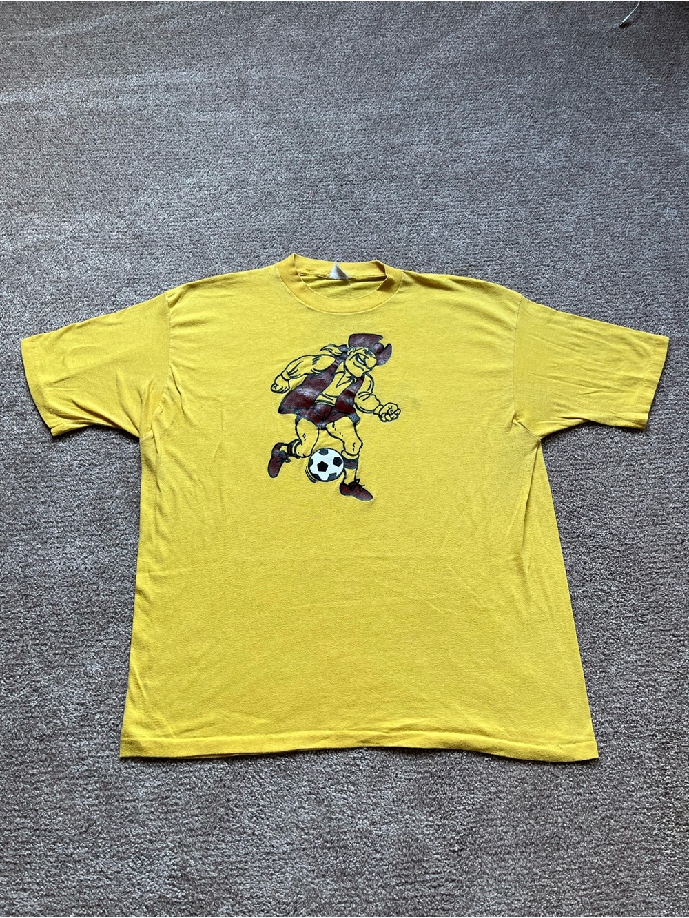 VTG 70’s Atherton High School Rebels Soccer Single Stitch Yellow Graphic Tee